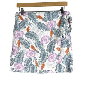 Marine Layer Monaco Floral Wrap Mini Skirt Womens Medium Linen Blend Tropical